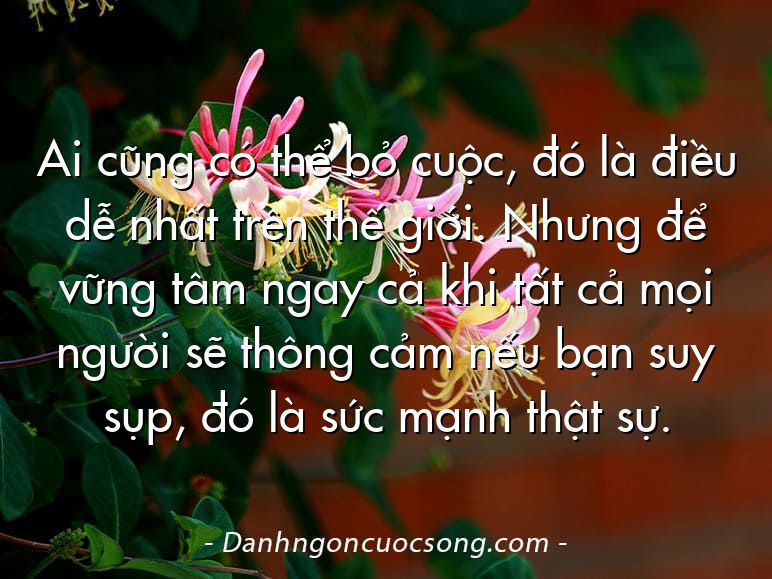 Ai cũng có thể bỏ cuộc, đó là điều dễ nhất trên thế giới. Nhưng để vững tâm ngay cả khi tất cả mọi người sẽ thông cảm nếu bạn suy sụp, đó là sức mạnh thật sự.