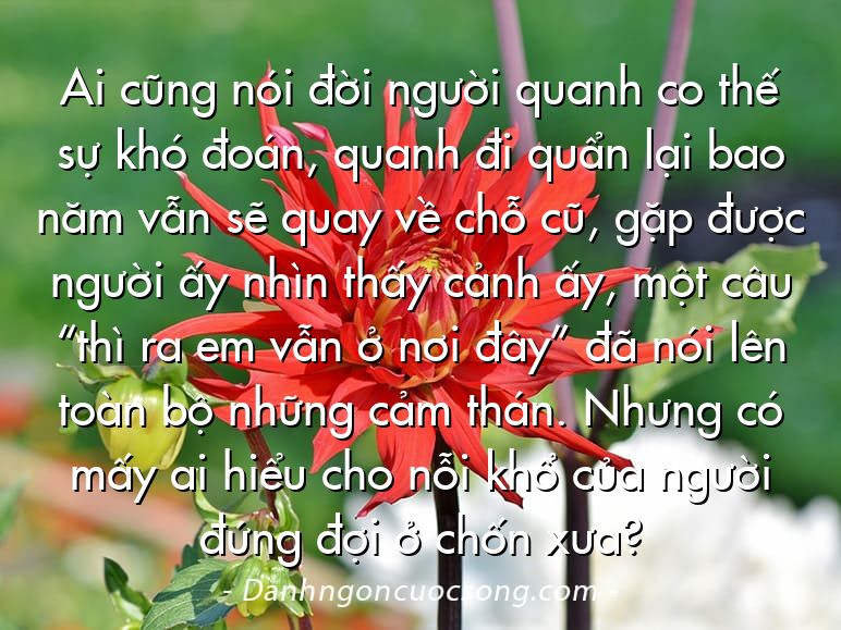 Ai cũng nói đời người quanh co thế sự khó đoán, quanh đi quẩn lại bao năm vẫn sẽ quay về chỗ cũ, gặp được người ấy nhìn thấy cảnh ấy, một câu “thì ra em vẫn ở nơi đây” đã nói lên toàn bộ những cảm thán. Nhưng có mấy ai hiểu cho nỗi khổ của người đứng đợi ở chốn xưa?