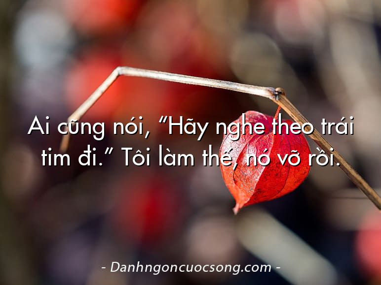 Ai cũng nói, “Hãy nghe theo trái tim đi.” Tôi làm thế, nó vỡ rồi.