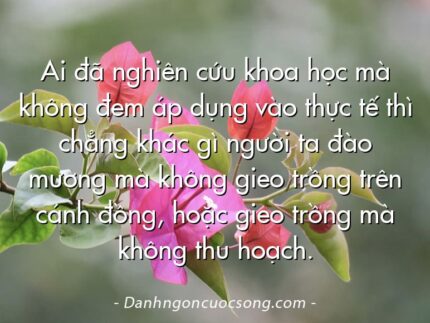 Ai đã nghiên cứu khoa học mà không đem áp dụng vào thực tế thì chẳng khác gì người ta đào mương mà không gieo trồng trên cánh đồng, hoặc gieo trồng mà không thu hoạch.