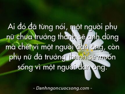 Ai đó đã từng nói, một người phụ nữ chưa trưởng thành sẽ anh dũng mà chết vì một người đàn ông, còn phụ nữ đã trưởng thành sẽ muốn sống vì một người đàn ông.