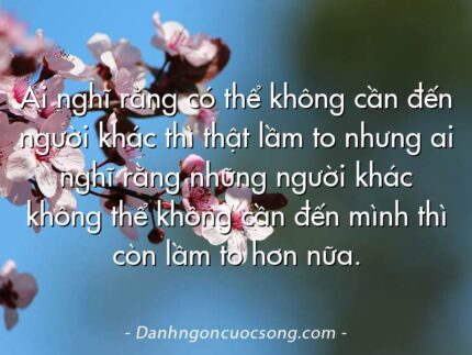 Ai nghĩ rằng có thể không cần đến người khác thì thật lầm to nhưng ai nghĩ rằng những người khác không thể không cần đến mình thì còn lầm to hơn nữa.