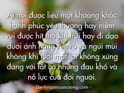 Ai nói được liệu một khoảng khắc hạnh phúc yêu thương hay niềm vui được hít thở khí trời hay đi dạo dưới ánh nắng rực rỡ và ngửi mùi không khí tươi mát lại không xứng đáng với tất cả những đau khổ và nỗ lực của đời người.