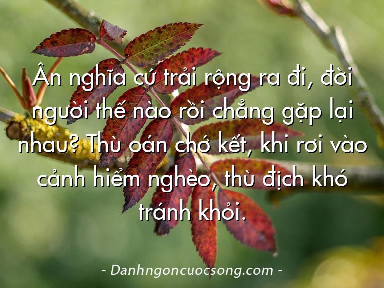 Ân nghĩa cứ trải rộng ra đi, đời người thế nào rồi chẳng gặp lại nhau? Thù oán chớ kết, khi rơi vào cảnh hiểm nghèo, thù địch khó tránh khỏi.