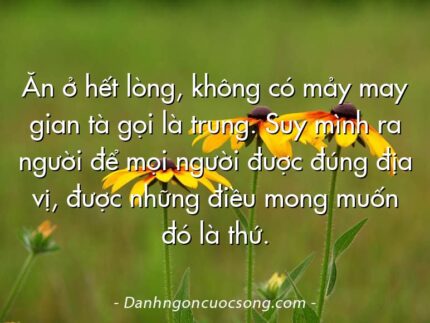 Ăn ở hết lòng, không có mảy may gian tà gọi là trung. Suy mình ra người để mọi người được đúng địa vị, được những điều mong muốn đó là thứ.