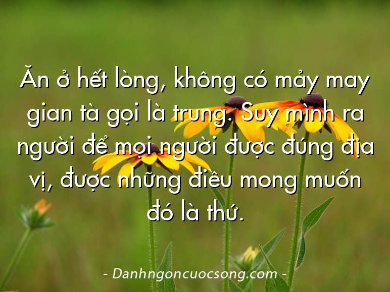 Ăn ở hết lòng, không có mảy may gian tà gọi là trung. Suy mình ra người để mọi người được đúng địa vị, được những điều mong muốn đó là thứ.