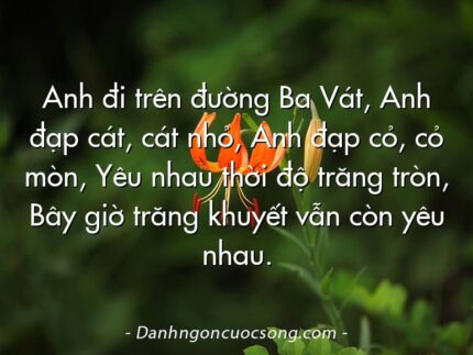 Anh đi trên đường Ba Vát, Anh đạp cát, cát nhỏ, Anh đạp cỏ, cỏ mòn, Yêu nhau thời độ trăng tròn, Bây giờ trăng khuyết vẫn còn yêu nhau.