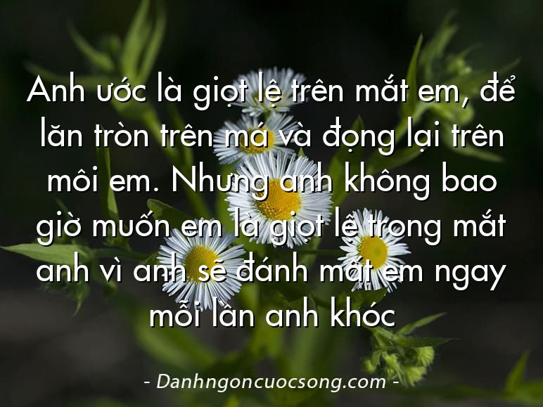 Anh ước là giọt lệ trên mắt em, để lăn tròn trên má và đọng lại trên môi em. Nhưng anh không bao giờ muốn em là giọt lệ trong mắt anh vì anh sẽ đánh mất em ngay mỗi lần anh khóc