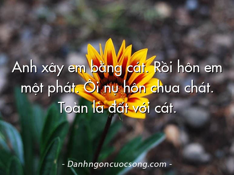 Anh xây em bằng cát. Rồi hôn em một phát. Ôi nụ hôn chua chát. Toàn là đất với cát.