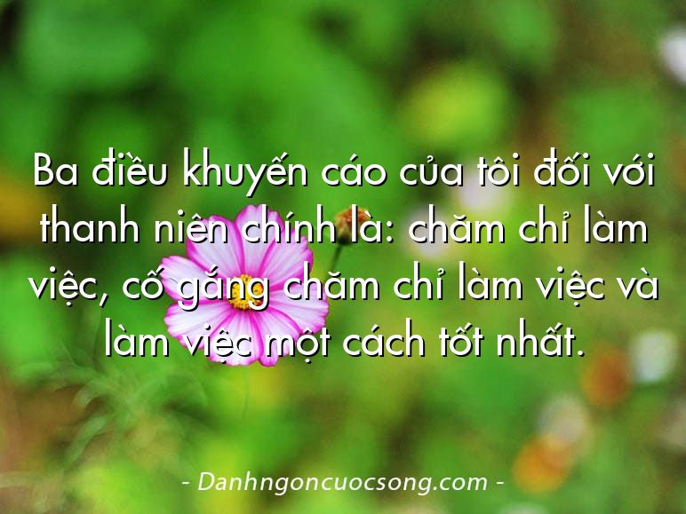 Ba điều khuyến cáo của tôi đối với thanh niên chính là: chăm chỉ làm việc, cố gắng chăm chỉ làm việc và làm việc một cách tốt nhất.