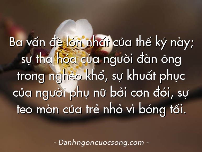 Ba vấn đề lớn nhất của thế kỷ này; sự tha hóa của người đàn ông trong nghèo khổ, sự khuất phục của người phụ nữ bởi cơn đói, sự teo mòn của trẻ nhỏ vì bóng tối.