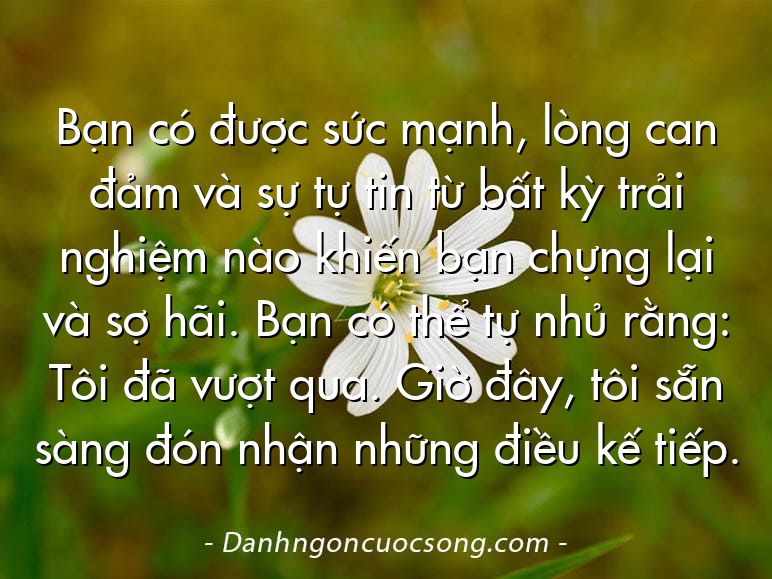 Bạn có được sức mạnh, lòng can đảm và sự tự tin từ bất kỳ trải nghiệm nào khiến bạn chựng lại và sợ hãi. Bạn có thể tự nhủ rằng: Tôi đã vượt qua. Giờ đây, tôi sẵn sàng đón nhận những điều kế tiếp.