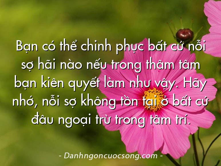 Bạn có thể chinh phục bất cứ nỗi sợ hãi nào nếu trong thâm tâm bạn kiên quyết làm như vậy. Hãy nhớ, nỗi sợ không tồn tại ở bất cứ đâu ngoại trừ trong tâm trí.
