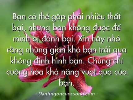 Bạn có thể gặp phải nhiều thất bại, nhưng bạn không được để mình bị đánh bại. Xin hãy nhớ rằng những gian khó bạn trải qua không định hình bạn. Chúng chỉ cường hóa khả năng vượt qua của bạn.