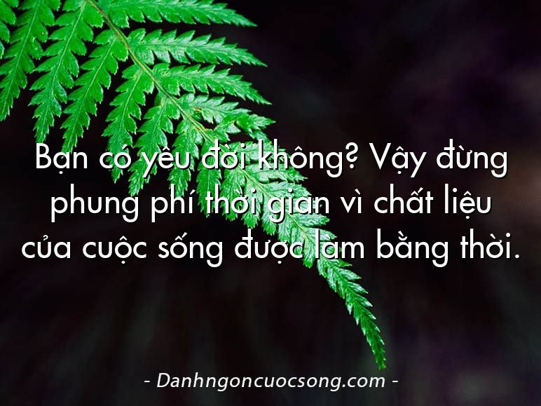 Bạn có yêu đời không? Vậy đừng phung phí thời gian vì chất liệu của cuộc sống được làm bằng thời.