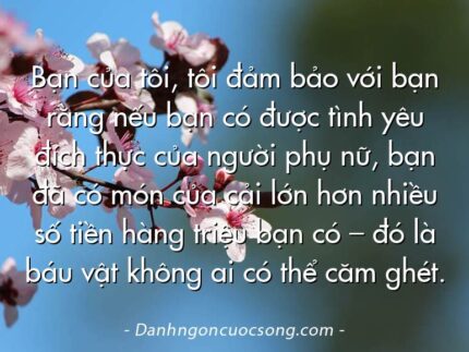 Bạn của tôi, tôi đảm bảo với bạn rằng nếu bạn có được tình yêu đích thực của người phụ nữ, bạn đã có món của cải lớn hơn nhiều số tiền hàng triệu bạn có – đó là báu vật không ai có thể căm ghét.