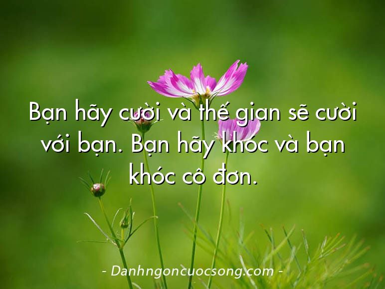 Bạn hãy cười và thế gian sẽ cười với bạn. Bạn hãy khóc và bạn khóc cô đơn.