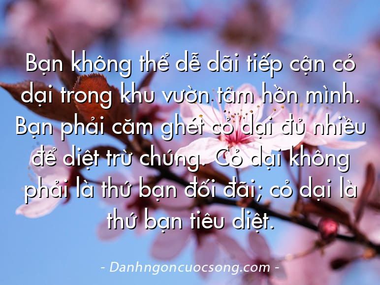 Bạn không thể dễ dãi tiếp cận cỏ dại trong khu vườn tâm hồn mình. Bạn phải căm ghét cỏ dại đủ nhiều để diệt trừ chúng. Cỏ dại không phải là thứ bạn đối đãi; cỏ dại là thứ bạn tiêu diệt.