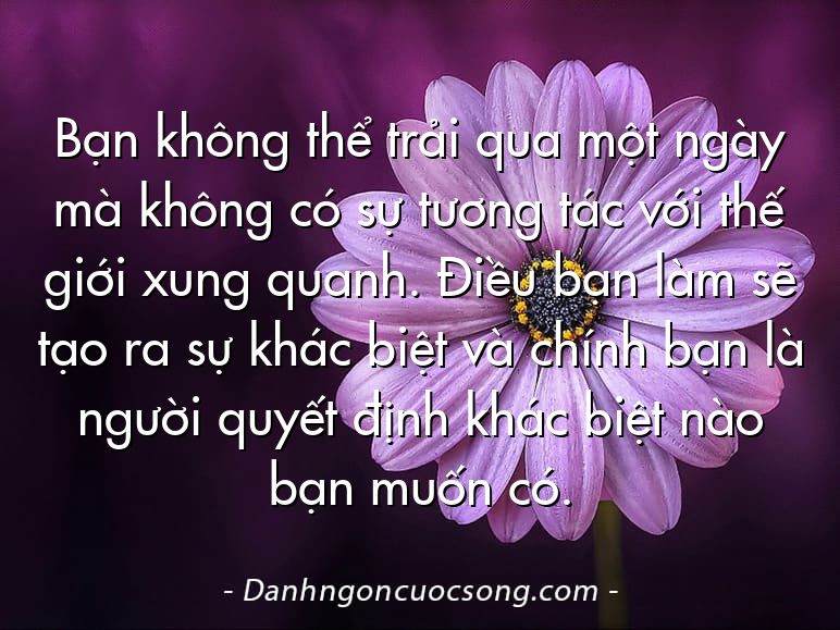 Bạn không thể trải qua một ngày mà không có sự tương tác với thế giới xung quanh. Điều bạn làm sẽ tạo ra sự khác biệt và chính bạn là người quyết định khác biệt nào bạn muốn có.