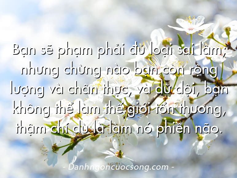 Bạn sẽ phạm phải đủ loại sai lầm; nhưng chừng nào bạn còn rộng lượng và chân thực, và dữ dội, bạn không thể làm thế giới tổn thương, thậm chí dù là làm nó phiền não.