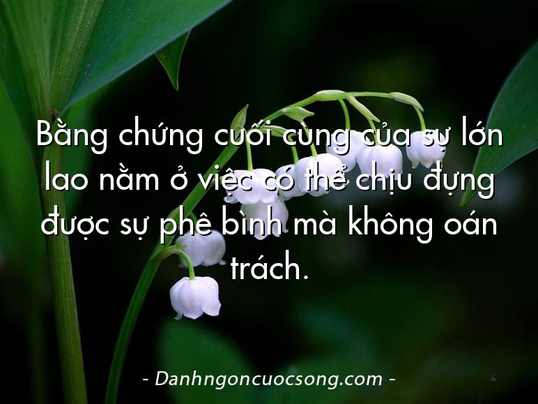 Bằng chứng cuối cùng của sự lớn lao nằm ở việc có thể chịu đựng được sự phê bình mà không oán trách.