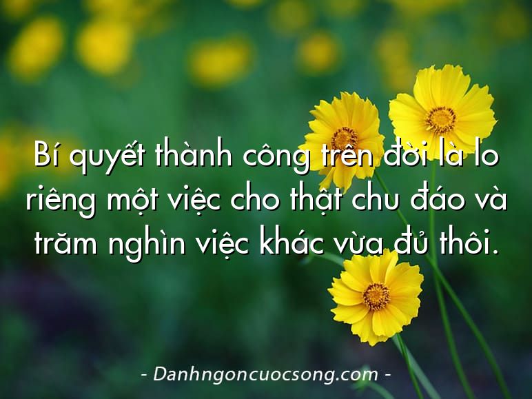 Bí quyết thành công trên đời là lo riêng một việc cho thật chu đáo và trăm nghìn việc khác vừa đủ thôi.