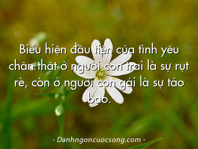 Biểu hiện đầu tiên của tình yêu chân thật ở người con trai là sự rụt rè, còn ở người con gái là sự táo bạo.