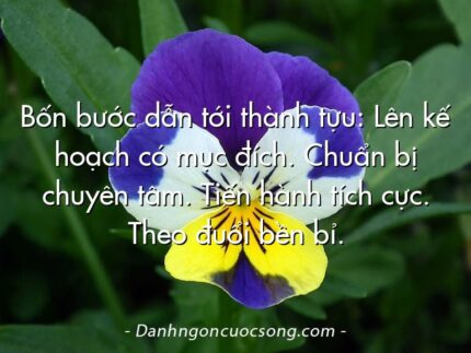 Bốn bước dẫn tới thành tựu: Lên kế hoạch có mục đích. Chuẩn bị chuyên tâm. Tiến hành tích cực. Theo đuổi bền bỉ.