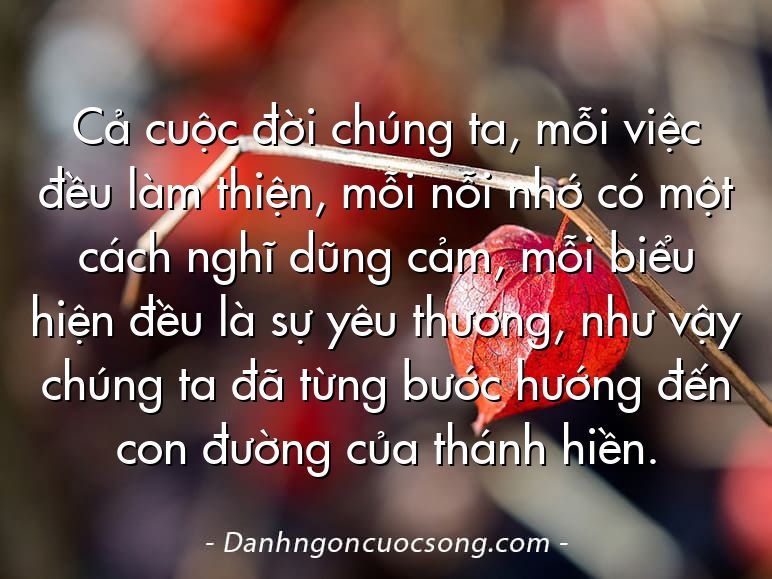 Cả cuộc đời chúng ta, mỗi việc đều làm thiện, mỗi nỗi nhớ có một cách nghĩ dũng cảm, mỗi biểu hiện đều là sự yêu thương, như vậy chúng ta đã từng bước hướng đến con đường của thánh hiền.