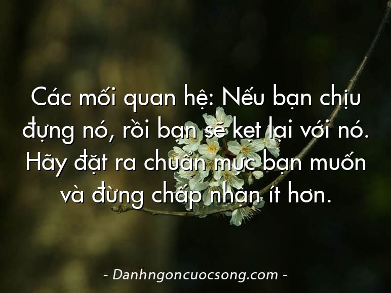 Các mối quan hệ: Nếu bạn chịu đựng nó, rồi bạn sẽ kẹt lại với nó. Hãy đặt ra chuẩn mực bạn muốn và đừng chấp nhận ít hơn.