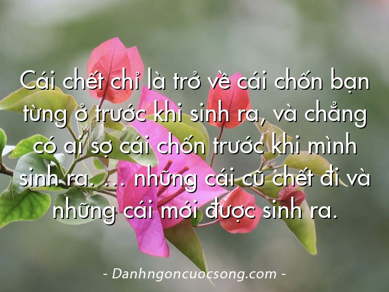 Cái chết chỉ là trở về cái chốn bạn từng ở trước khi sinh ra, và chẳng có ai sợ cái chốn trước khi mình sinh ra. … những cái cũ chết đi và những cái mới được sinh ra.