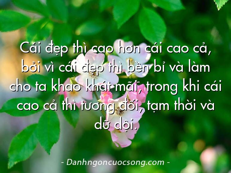 Cái đẹp thì cao hơn cái cao cả, bởi vì cái đẹp thì bền bỉ và làm cho ta khao khát mãi, trong khi cái cao cả thì tương đối, tạm thời và dữ dội.