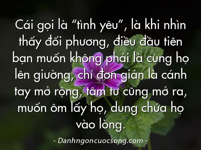Cái gọi là “tình yêu”, là khi nhìn thấy đối phương, điều đầu tiên bạn muốn không phải là cùng họ lên giường, chỉ đơn giản là cánh tay mở rộng, tâm tư cũng mở ra, muốn ôm lấy họ, dung chứa họ vào lòng.