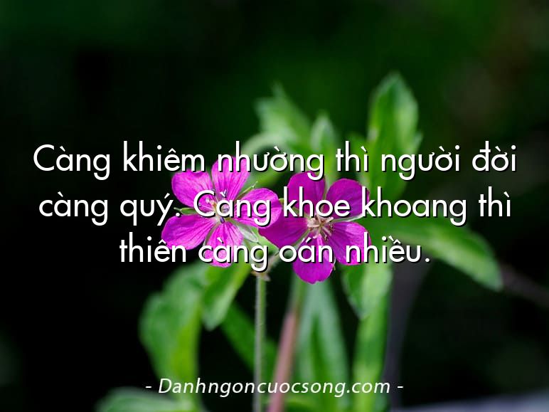Càng khiêm nhường thì người đời càng quý. Càng khoe khoang thì thiên càng oán nhiều.