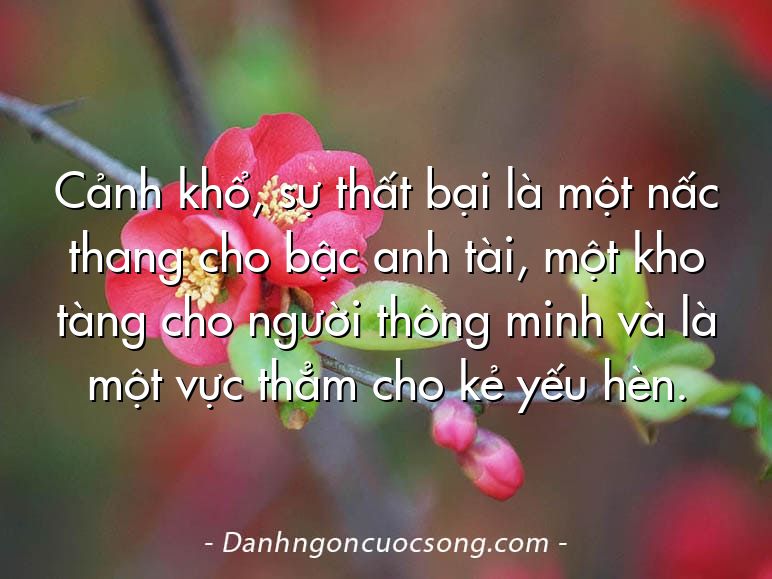 Cảnh khổ, sự thất bại là một nấc thang cho bậc anh tài, một kho tàng cho người thông minh và là một vực thẳm cho kẻ yếu hèn.