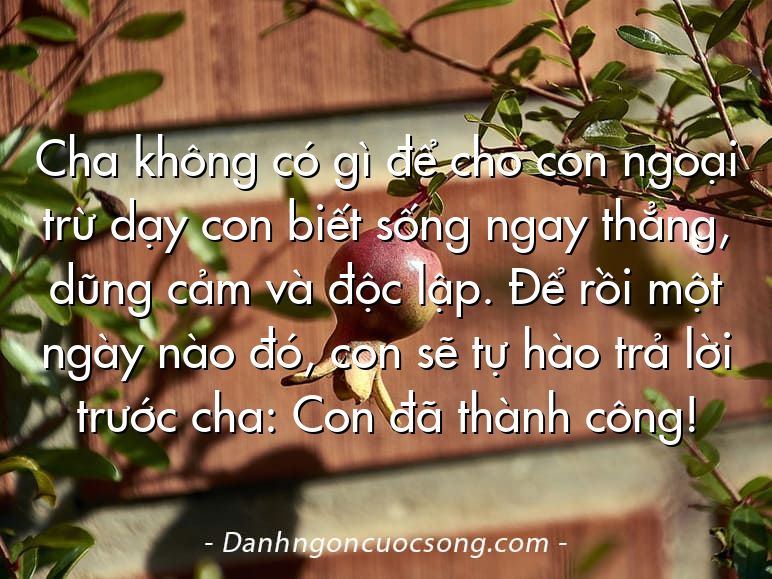 Cha không có gì để cho con ngoại trừ dạy con biết sống ngay thẳng, dũng cảm và độc lập. Để rồi một ngày nào đó, con sẽ tự hào trả lời trước cha: Con đã thành công!