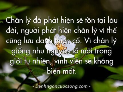 Chân lý đã phát hiện sẽ tồn tại lâu đời, người phát hiện chân lý vì thế cũng lưu danh thiên cổ. Vì chân lý giống như nguyên tố mới trong giới tự nhiên, vĩnh viễn sẽ không biến mất.