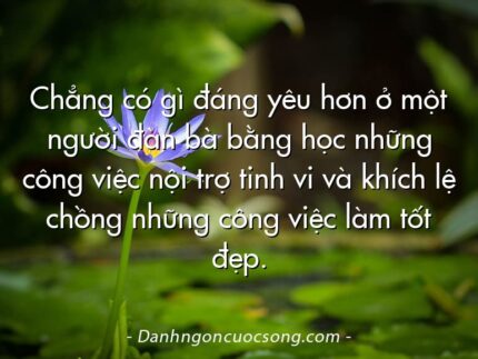 Chẳng có gì đáng yêu hơn ở một người đàn bà bằng học những công việc nội trợ tinh vi và khích lệ chồng những công việc làm tốt đẹp.