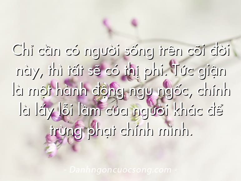 Chỉ cần có người sống trên cõi đời này, thì tất sẽ có thị phi. Tức giận là một hành động ngu ngốc, chính là lấy lỗi lầm của người khác để trừng phạt chính mình.
