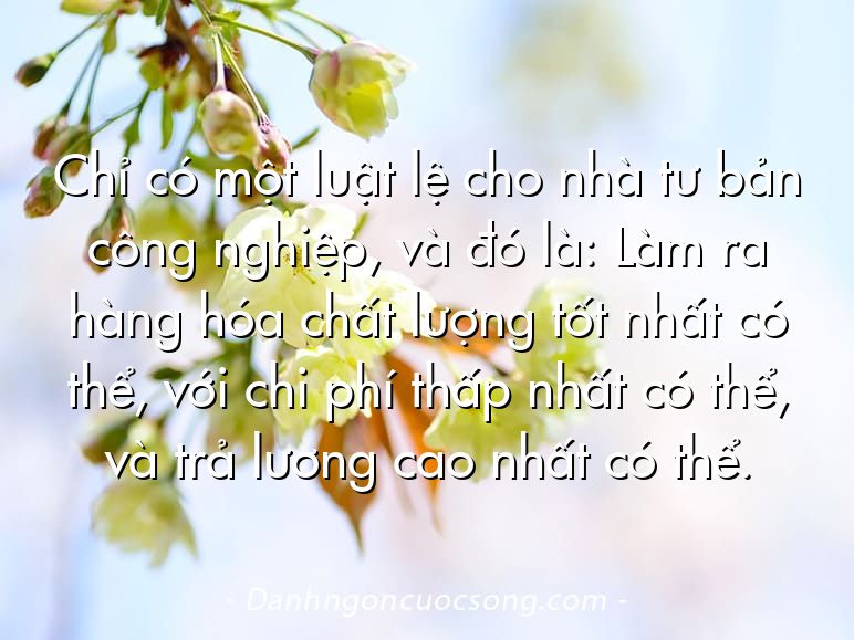 Chỉ có một luật lệ cho nhà tư bản công nghiệp, và đó là: Làm ra hàng hóa chất lượng tốt nhất có thể, với chi phí thấp nhất có thể, và trả lương cao nhất có thể.