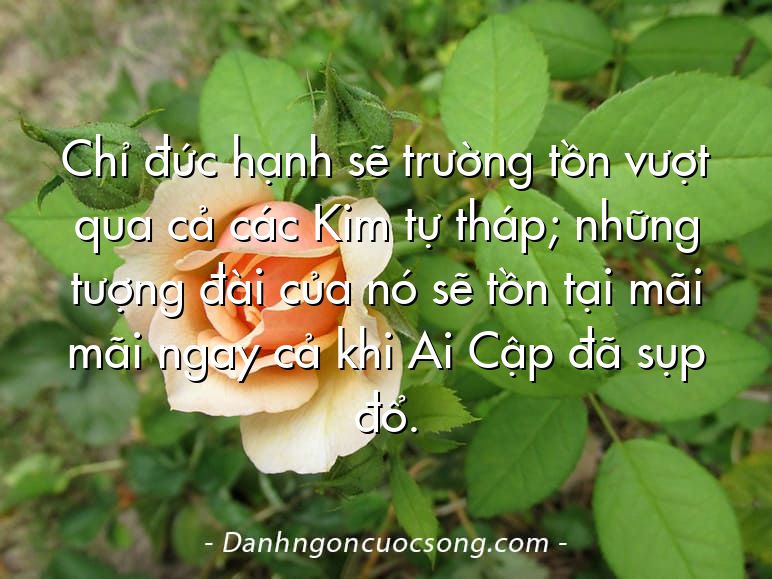 Chỉ đức hạnh sẽ trường tồn vượt qua cả các Kim tự tháp; những tượng đài của nó sẽ tồn tại mãi mãi ngay cả khi Ai Cập đã sụp đổ.