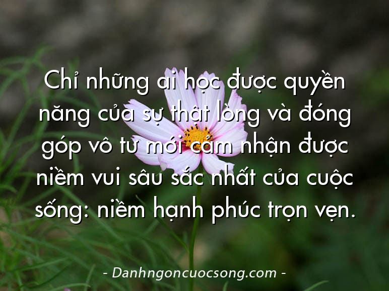 Chỉ những ai học được quyền năng của sự thật lòng và đóng góp vô tư mới cảm nhận được niềm vui sâu sắc nhất của cuộc sống: niềm hạnh phúc trọn vẹn.