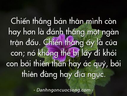 Chiến thắng bản thân mình còn hay hơn là đánh thắng một ngàn trận đấu. Chiến thắng ấy là của con; nó không thể bị lấy đi khỏi con bởi thiên thần hay ác quỷ, bởi thiên đàng hay địa ngục.