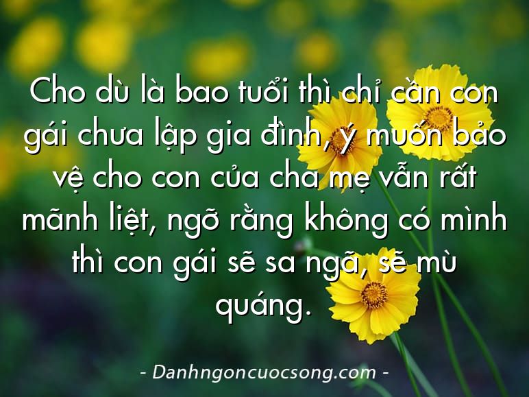 Cho dù là bao tuổi thì chỉ cần con gái chưa lập gia đình, ý muốn bảo vệ cho con của cha mẹ vẫn rất mãnh liệt, ngỡ rằng không có mình thì con gái sẽ sa ngã, sẽ mù quáng.