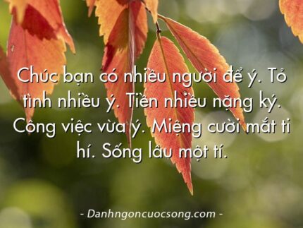 Chúc bạn có nhiều người để ý. Tỏ tình nhiều ý. Tiền nhiều nặng ký. Công việc vừa ý. Miệng cười mắt ti hí. Sống lâu một tí.