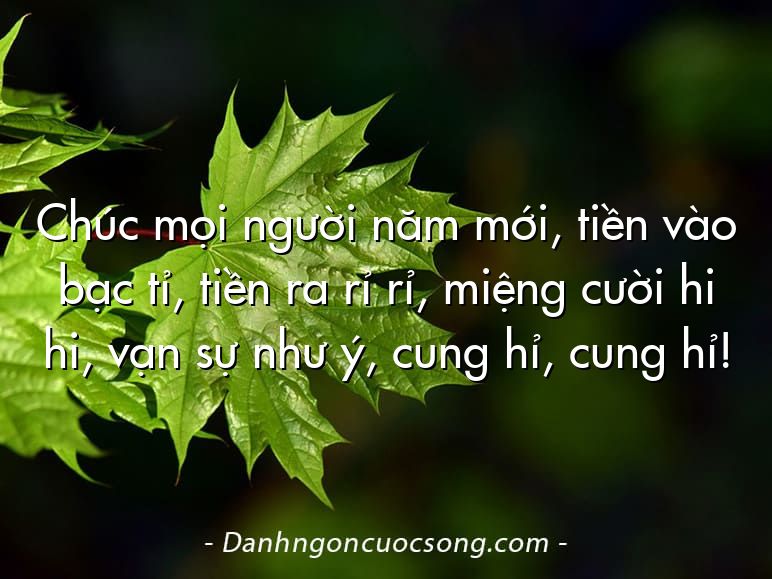 Chúc mọi người năm mới, tiền vào bạc tỉ, tiền ra rỉ rỉ, miệng cười hi hi, vạn sự như ý, cung hỉ, cung hỉ!