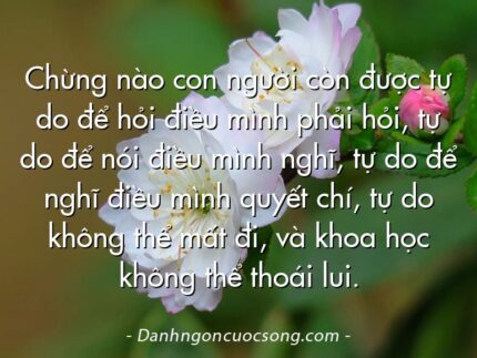 Chừng nào con người còn được tự do để hỏi điều mình phải hỏi, tự do để nói điều mình nghĩ, tự do để nghĩ điều mình quyết chí, tự do không thể mất đi, và khoa học không thể thoái lui.