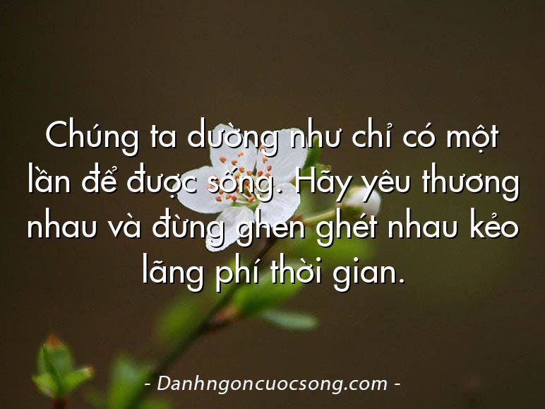 Chúng ta dường như chỉ có một lần để được sống. Hãy yêu thương nhau và đừng ghen ghét nhau kẻo lãng phí thời gian.