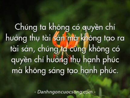 Chúng ta không có quyền chỉ hưởng thụ tài sản mà không tạo ra tài sản, chúng ta cũng không có quyền chỉ hưởng thụ hạnh phúc mà không sáng tạo hạnh phúc.