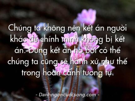 Chúng ta không nên kết án người khác để chính mình không bị kết án. Đừng kết án họ bởi có thể chúng ta cũng sẽ hành xử như thế trong hoàn cảnh tương tự.